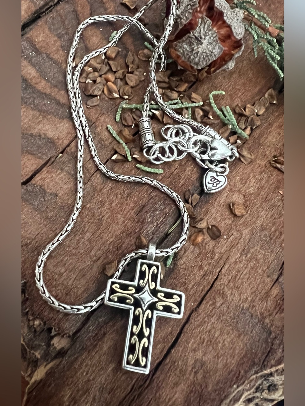 Brighton Cross Necklace TT Gold Silver Plated Religious Reversible 999